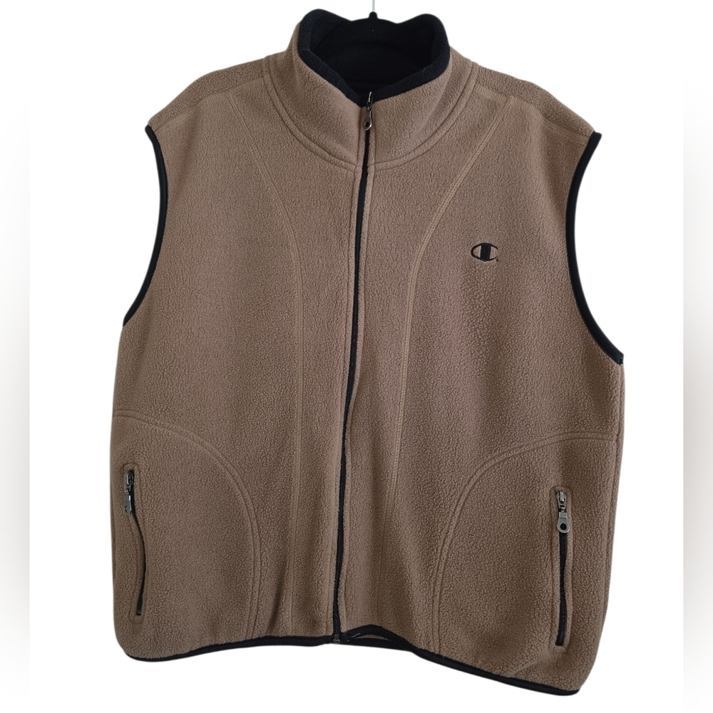 Champion Tan Fleece Vest Size Medium Mens Vintage